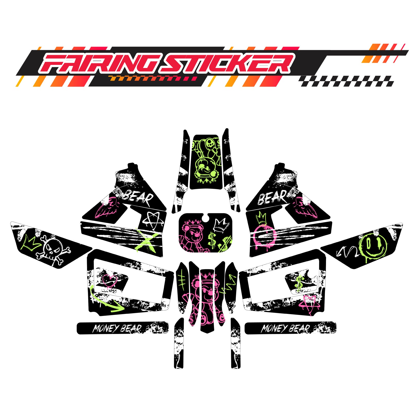 Graphic Kit Decals Fairing Sticker Custom Number For Razor MX350 MX400 (2021 or beyond) - LH007 Money Bear Graffiti