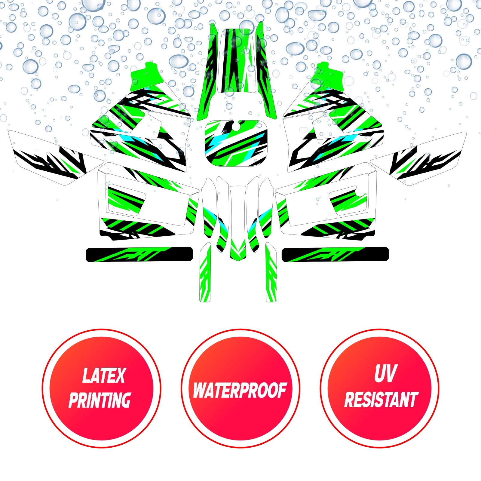Graphic Kit Decals Fairing Sticker Custom Number For Razor MX350 MX400 (2021 or beyond) - LH022 Green Black Stripe
