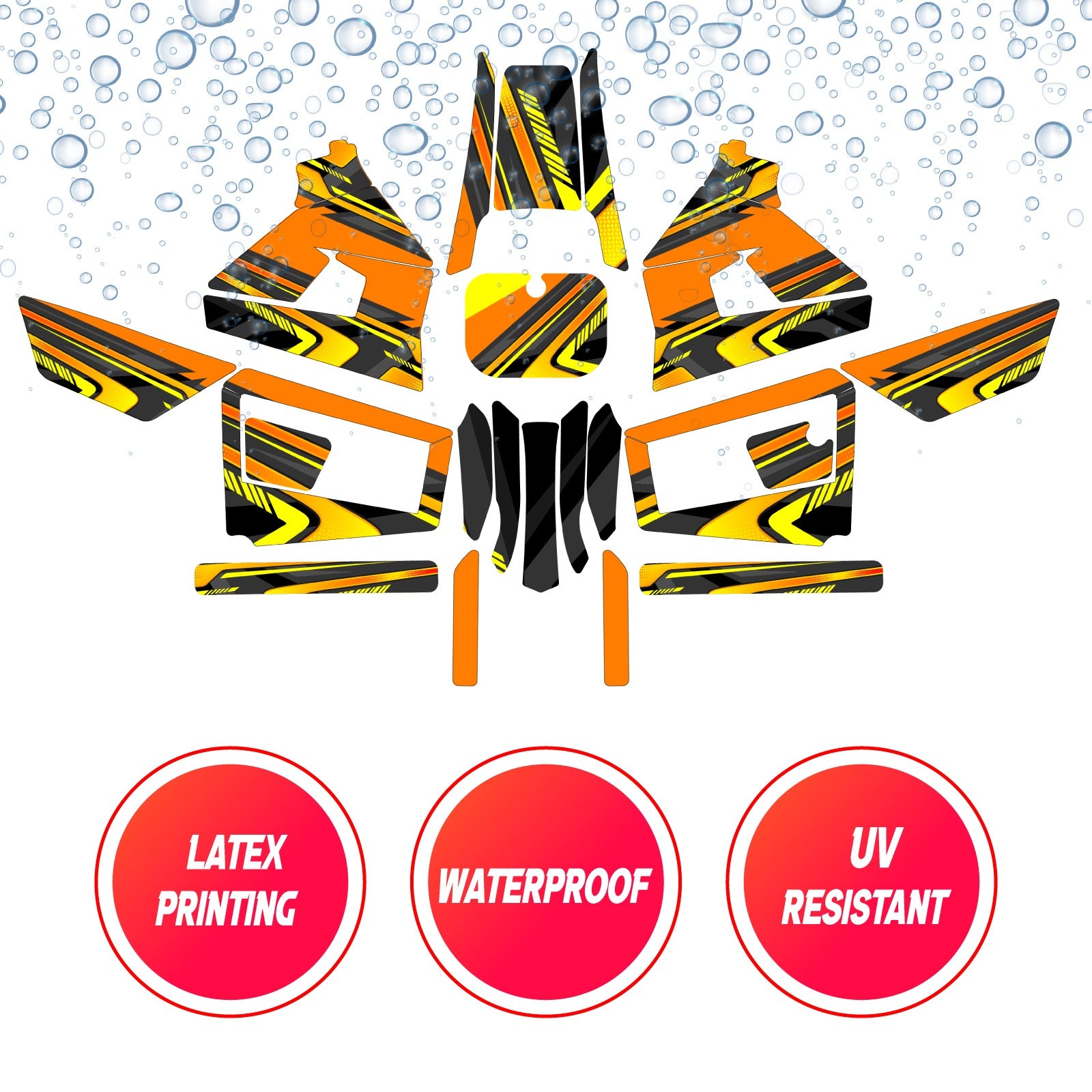 Graphic Kit Decals Fairing Sticker Custom Number For Razor MX350 MX400 (2021 or beyond) - LH030 Orange Black Dynamic Lines