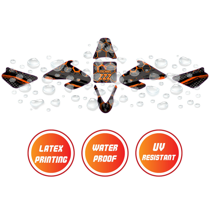 Graphic Kit Decals Fairing Sticker Custom Number For Razor MX500 MX650 - L003 Orange Hexagon