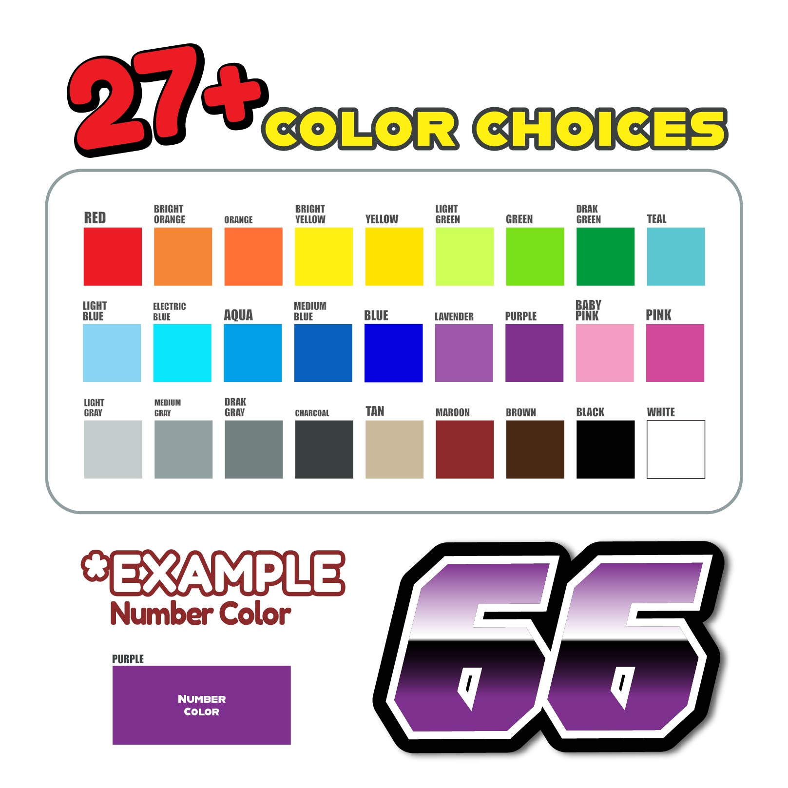 Custom Racing Number Stickers (G001 Gradient Style) – 3-Pack Personalized Dirt Bike & Motorcycle Decals - MC Motoparts