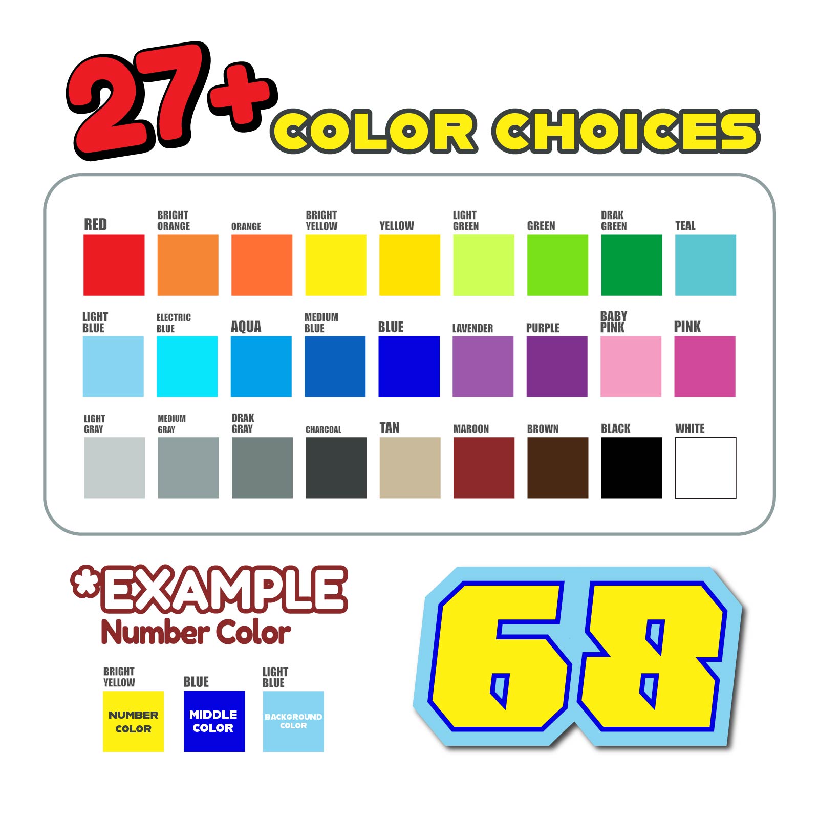 Custom Racing Number Stickers (G002 Style) – 3-Pack Personalized Dirt Bike & Motorcycle Decals - MC Motoparts