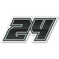Three custom racing number stickers with gradient outline style for dirt bikes and motorcycles, designed by MC Motoparts.