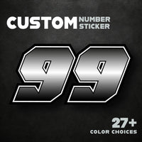 Three custom racing number stickers with G006 gradient style for dirt bikes and motorcycles, featuring bold, colorful decals.