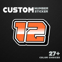 Three custom racing number stickers with G009 gradient style for dirt bikes and motorcycles, designed by MC Motoparts.