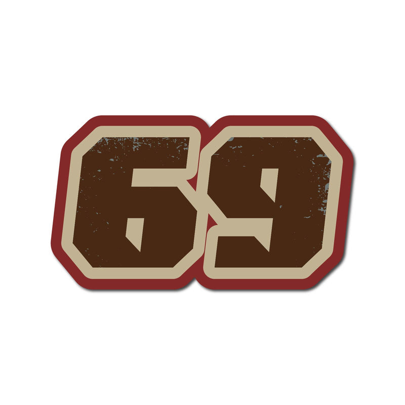 Three vintage American racing style number stickers for dirt bikes and motorcycles, personalized decals by MC Motoparts.