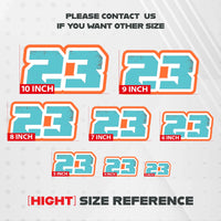 Three vintage American style racing number stickers for dirt bikes and motorcycles, personalized decals by MC Motoparts.