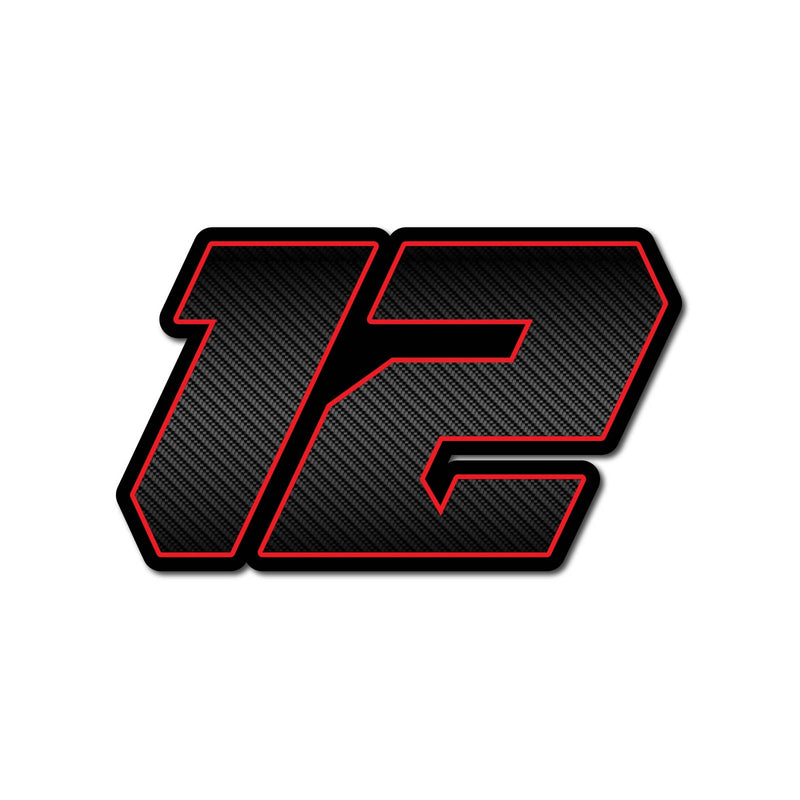 Three personalized racing number stickers in G011 carbon fiber style for dirt bikes and motorcycles, designed by MC Motoparts.