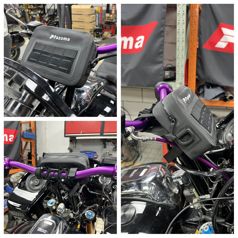 Pazoma 100% Waterproof Motorcycle Handlebar T-Bar Bag Storage with Airtight Zipper for All-Weather Riding for Harley Dyna Softail