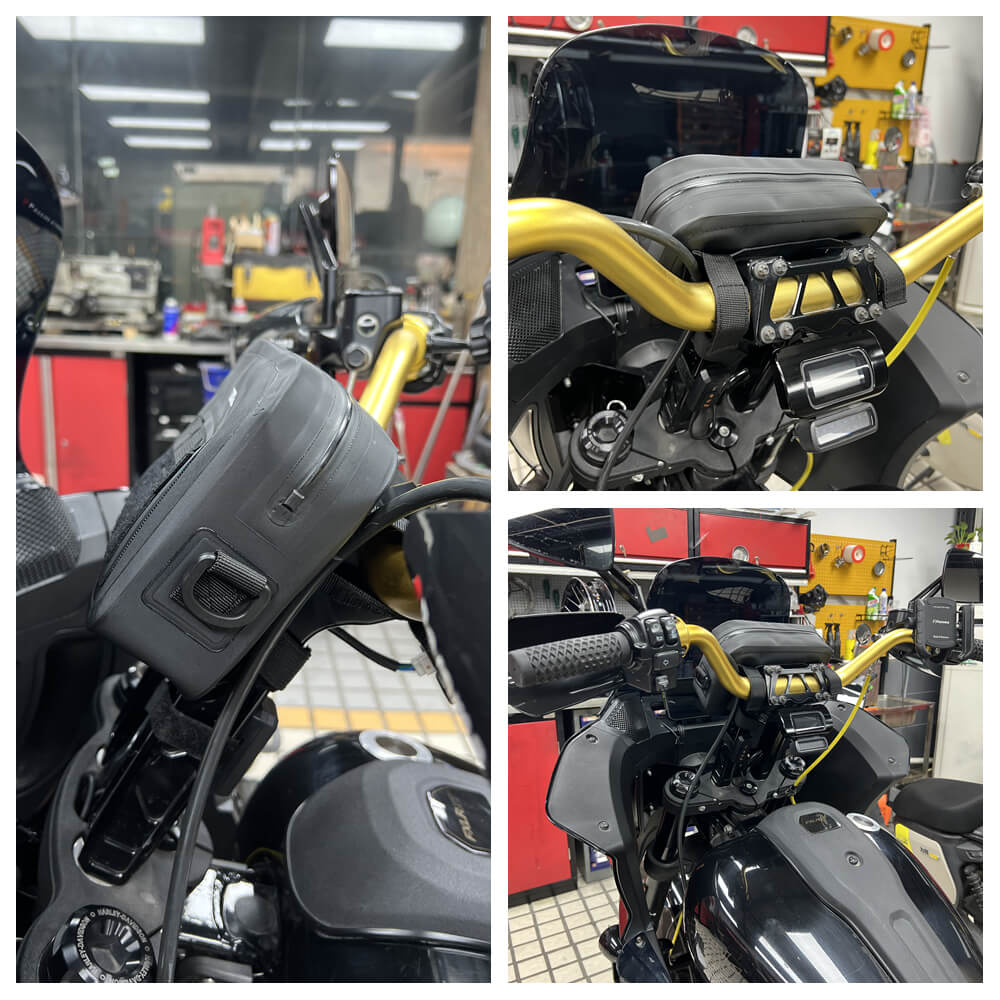 Pazoma 100% Waterproof Motorcycle Handlebar T-Bar Bag Storage with Airtight Zipper for All-Weather Riding for Harley Dyna Softail