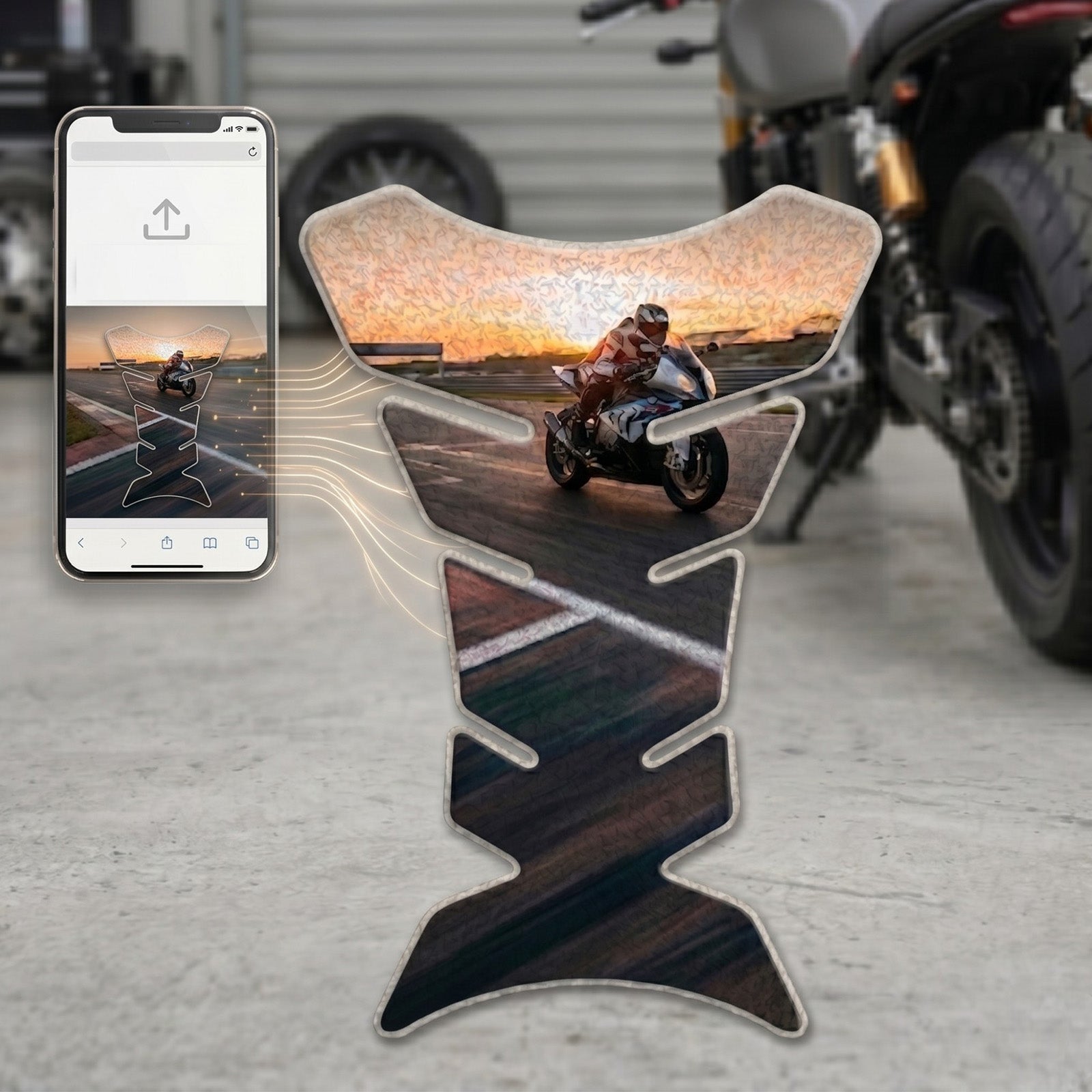Custom Motorcycle Gas Tank Pad Protector Anti-Slip Fish Bone Shield - Upload Your Photo Image to create your unique TANK PAD