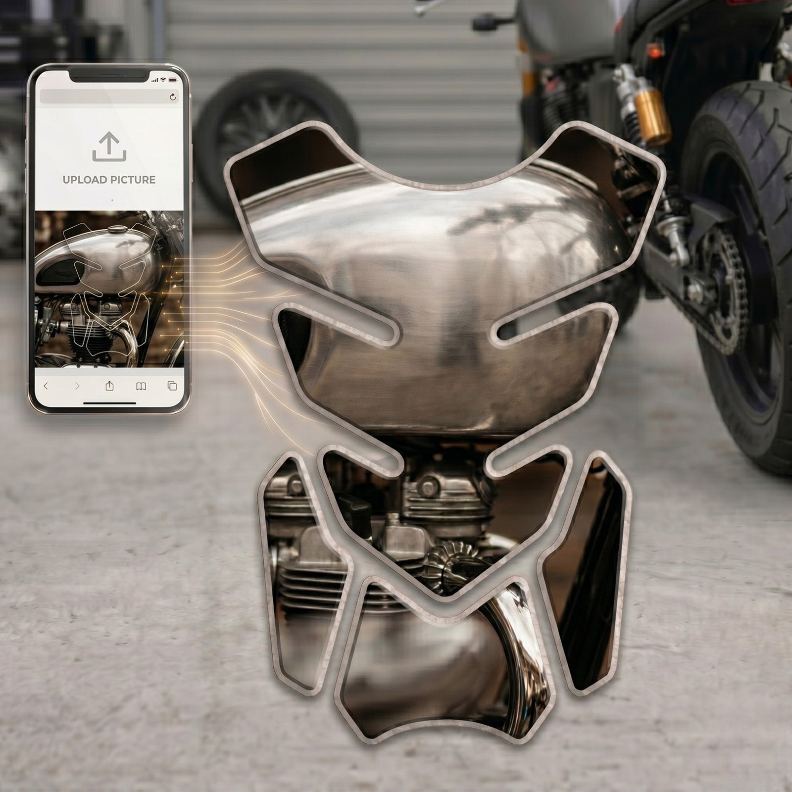 Custom Motorcycle Gas Tank Pad Protector Anti-Slip Fish Bone Shield - Upload Your Photo Image to create your unique TANK PAD