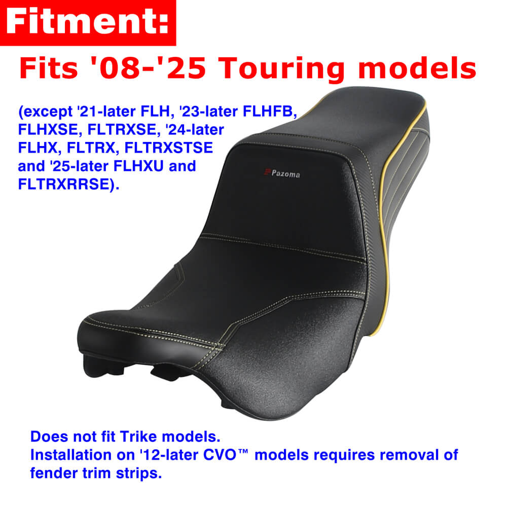 Top Performance Tailwhip Seats LS Step 2-Up Gel Pad Seat for 2008-2025 Harley Touring FL Road Glide Street Glide Road King