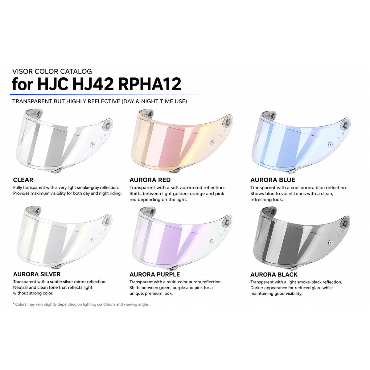 For HJC RPHA 12 / 12N Replacement Visor (HJ42) – Light Tint Finishes / Clear - Day & Night Use Series