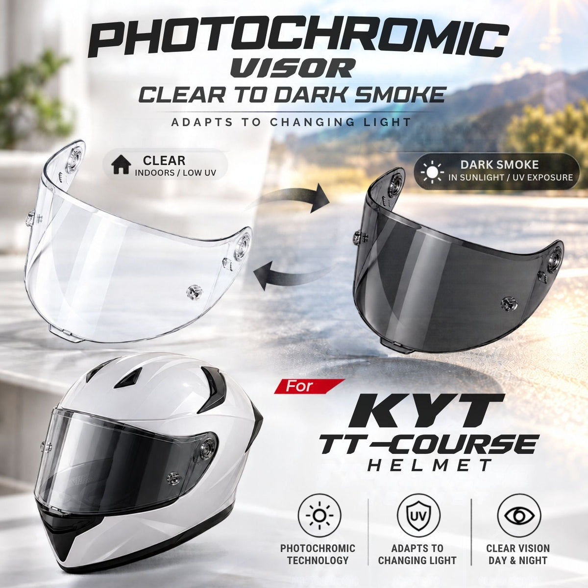 For KYT TT Course Helmet Replacement Visor UV Photochromic Series