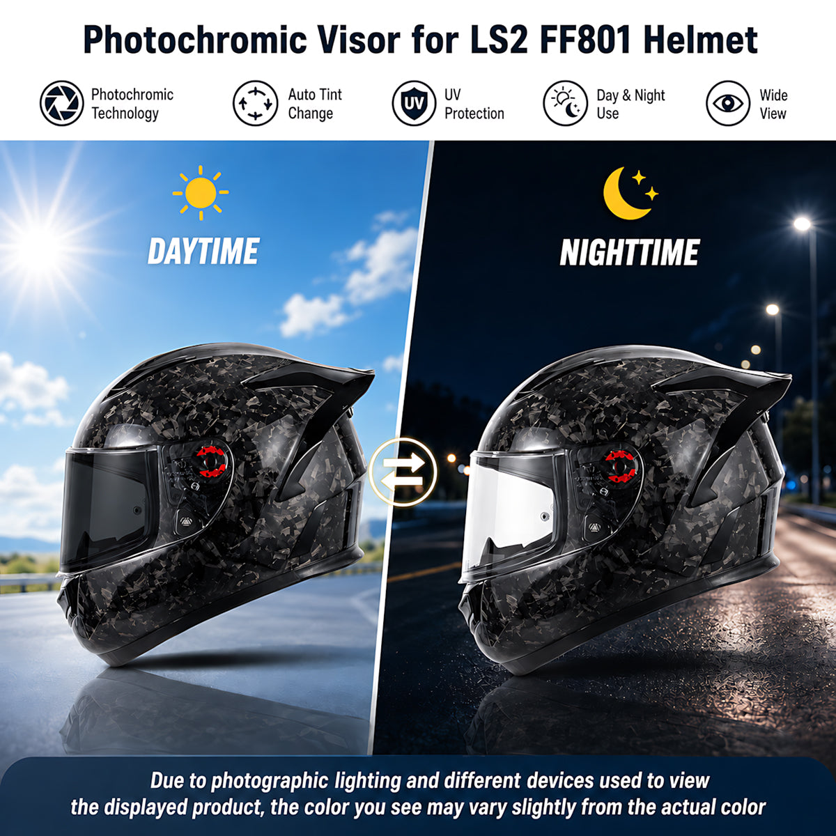 For LS2 Citation Sedici Strada 2/3 FT2 Vector Replacement Visor (FF801,FF397,FF813) - Photochromic Visor – Clear to Dark Transition