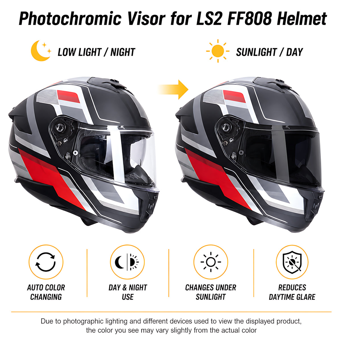 For LS2 Stream 2 Replacement Visor (FF808) - Photochromic Visor – Clear to Dark Transition