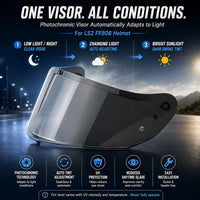 For LS2 Stream 2 Replacement Visor (FF808) - Photochromic Visor – Clear to Dark Transition