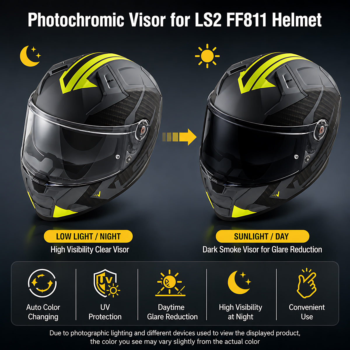 For LS2 Vector 2 Citation 2 Replacement Visor (FF811) - Photochromic Visor – Clear to Dark Transition