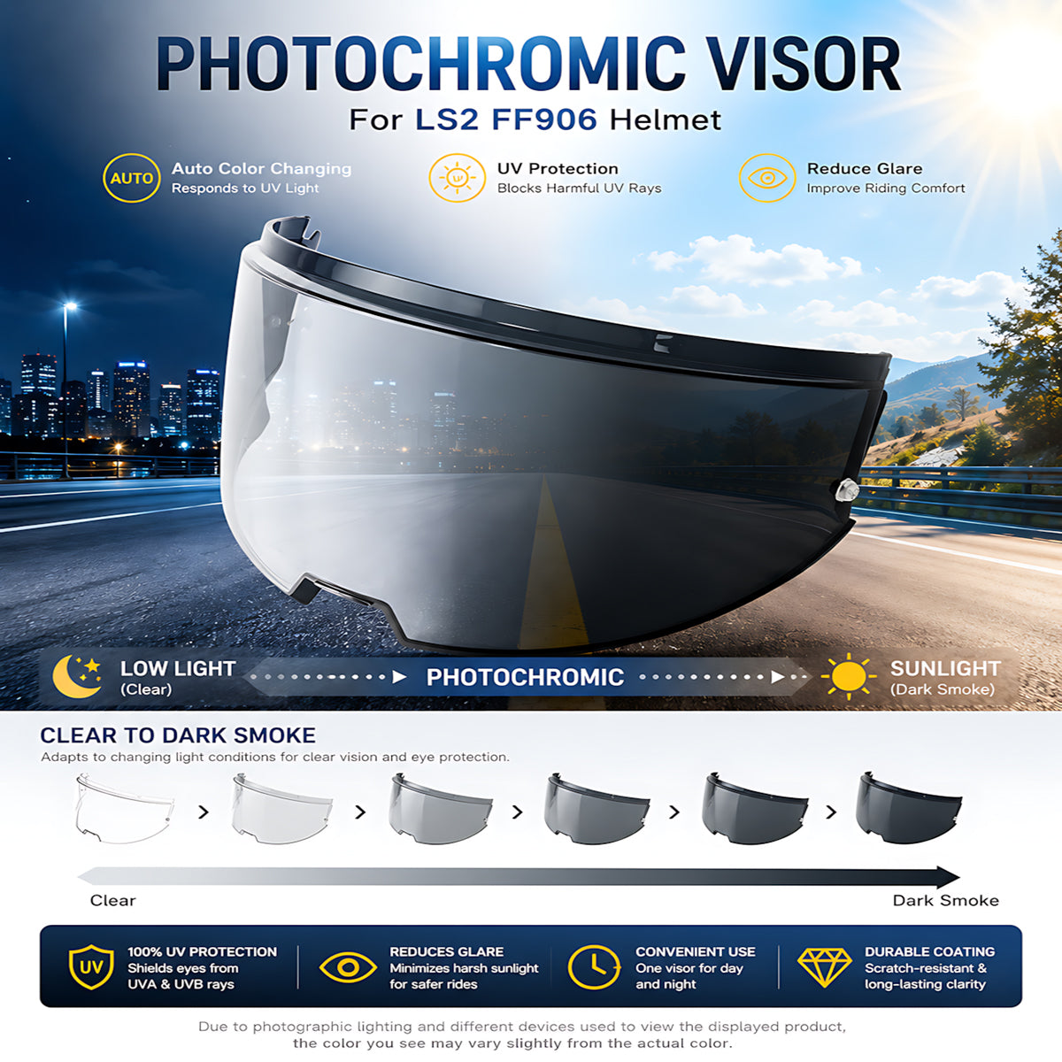 For LS2 Advant Replacement Visor (FF906) - Photochromic Visor – Clear to Dark Transition
