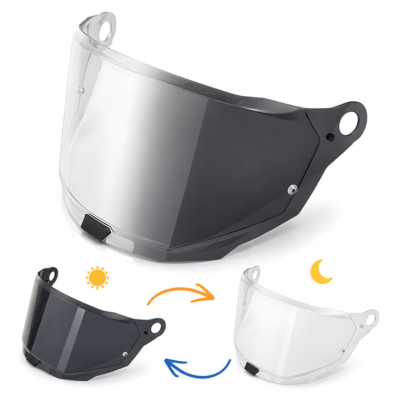 Photochromic LS2 Explorer helmet visor by MC Motoparts, clear to dark transition, designed for MX701 helmet.