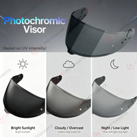 Shoei GT-Air 3 helmet visor by MC Motoparts, photochromic tinted replacement visor with CNS-1C finish, for enhanced riding visibility.