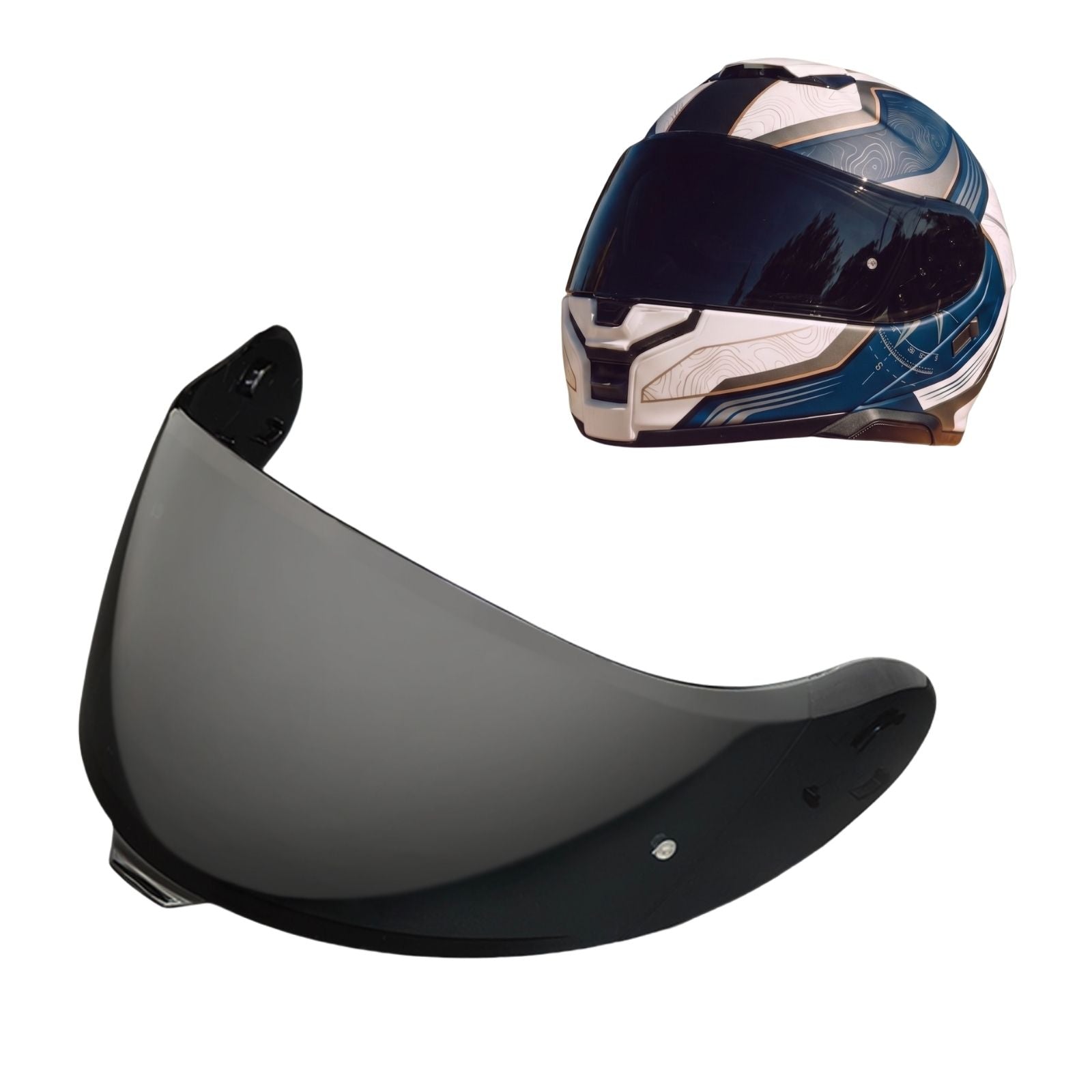 Shoei Neotec 3 helmet visor by MC Motoparts in tinted and spectra mirror finishes, designed for daytime riding.