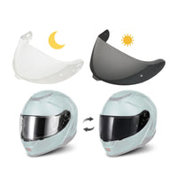 Photochromic helmet visor for Shoei Neotec 3 by MC Motoparts, tinted finish, replacement visor for motorcycle helmets.