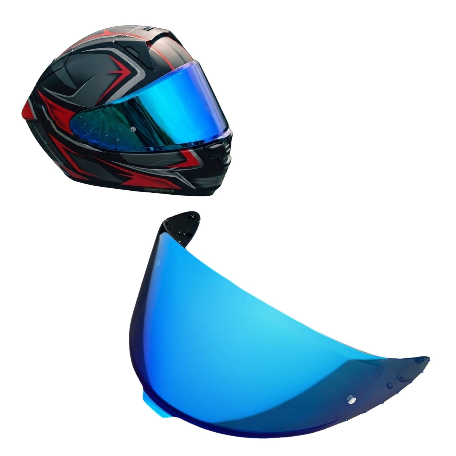 Blue helmet visor for Shoei X-15 X-Fifteen X-SPR PRO Z8 RF-1400 NXR 2 CWR-F2 helmet by MC Motoparts, designed for daytime riding.