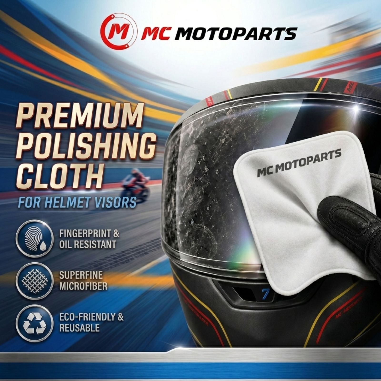 [Helmet Visor Cleaning Cloth] Premium Microfiber Polishing Cloth, Lint-Free (1 Pc)