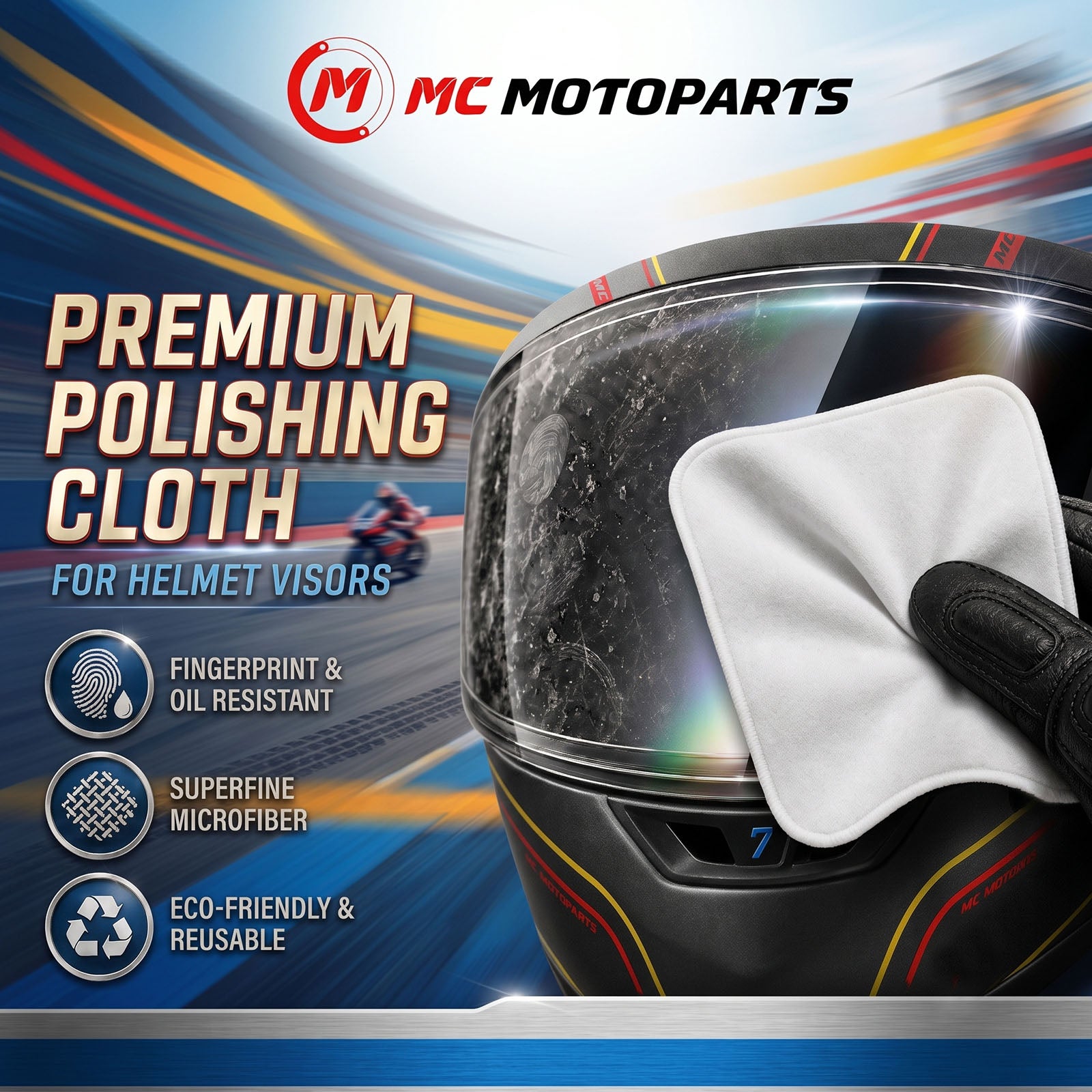 [Helmet Visor Cleaning Cloth] Premium Microfiber Polishing Cloth, Lint-Free (1 Pc)