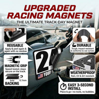 Custom Racing Number Magnets (Set of 2) – Reusable Track Day Magnetic Door Plates with Name & Flag (RCNUM001)