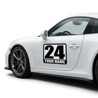 Classic Black & White Custom Racing Number Magnets - Track Day Magnetic Door Plates with Driver Name (Set of 2) (RCNUM002)