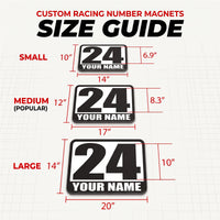 Custom Racing Number Magnets (Set of 2) – Reusable Track Day Magnetic Door Plates with Driver Name (RCNUM002)