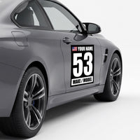 Custom Racing Number Magnets 12" x 15" (Set of 2) – Reusable Track Day Magnetic Door Plates with Name, Flag & Car Model (RCNUM003)