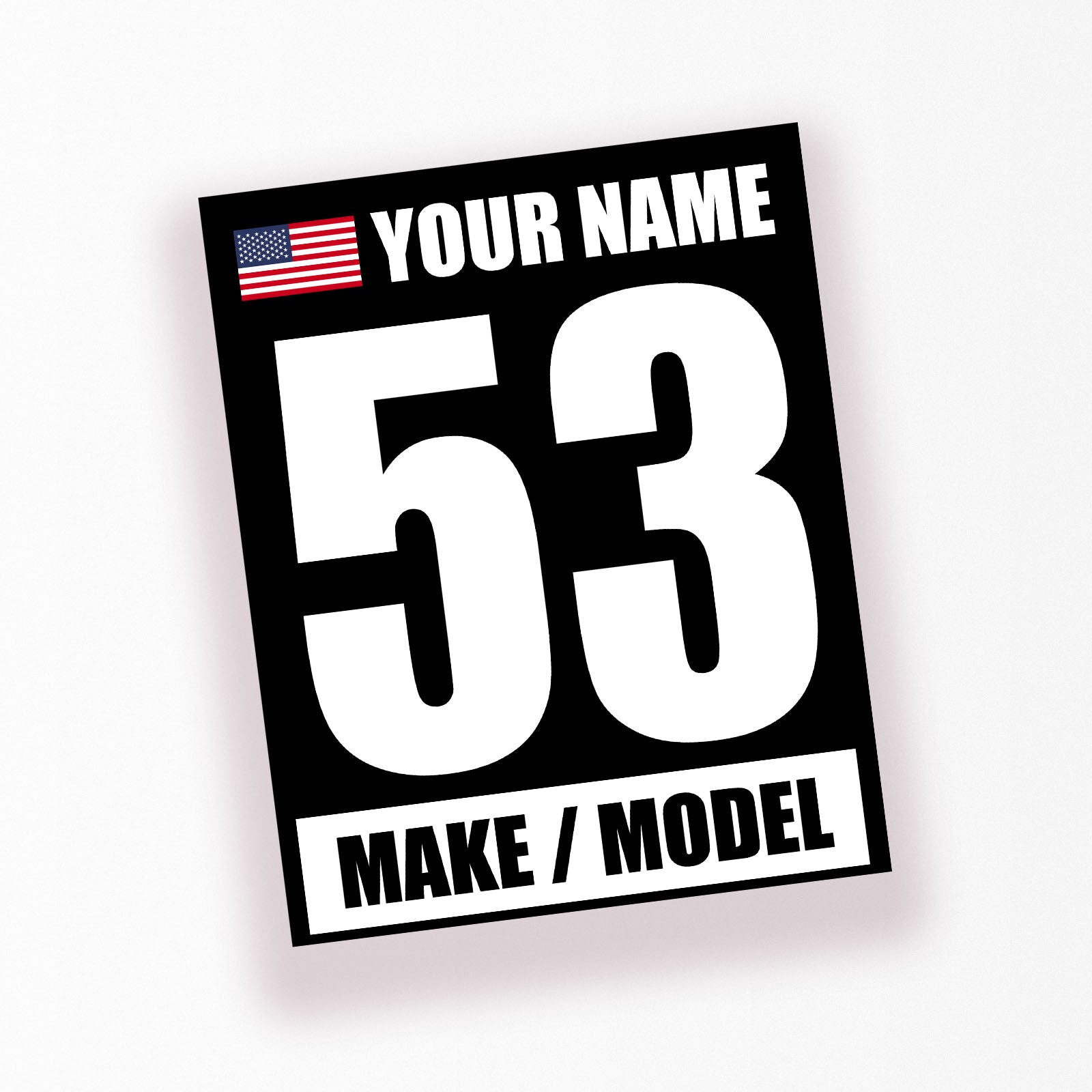 Personalize Custom Race Car Sticker Decals - Racing Number, Name, Flag, Make & Model