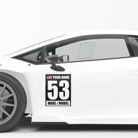 Personalize Custom Race Car Sticker Decals - Racing Number, Name, Flag, Make & Model