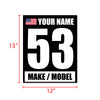 Personalize Custom Race Car Sticker Decals - Racing Number, Name, Flag, Make & Model