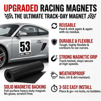 Custom Racing Number Magnets 12" x 15" (Set of 2) – Reusable Track Day Magnetic Door Plates with Car Make & Model (RCNUM004)