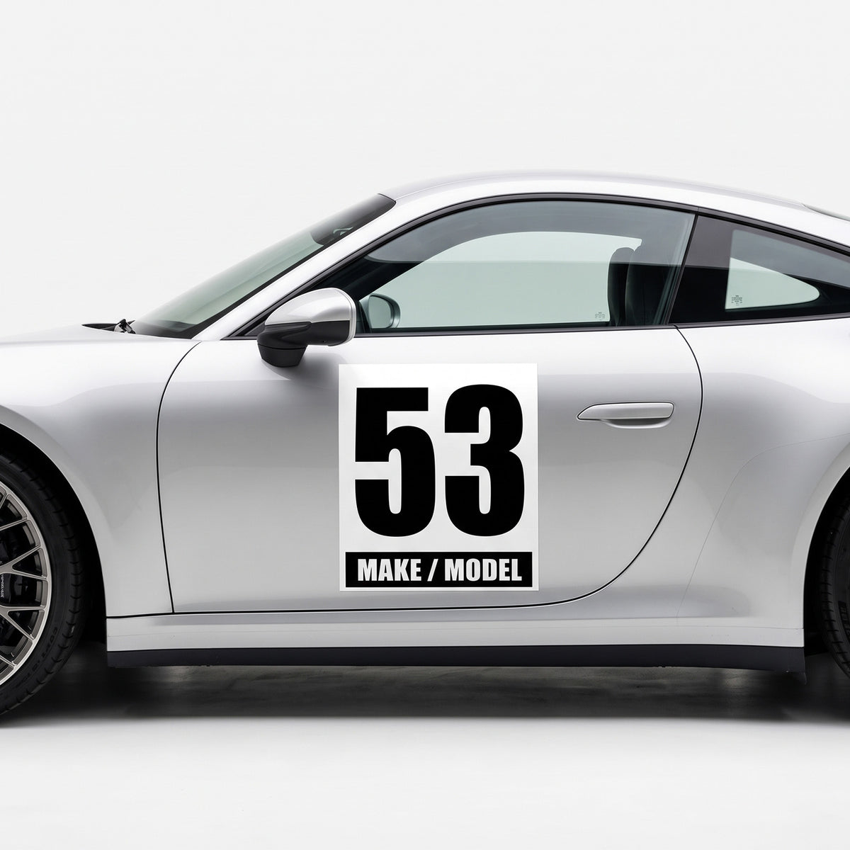 Classic Black & White Custom Racing Number Magnets 12" x 15" - Reusable Track Day Magnetic Door Plates with Car Make & Model (Set of 2) (RCNUM004)