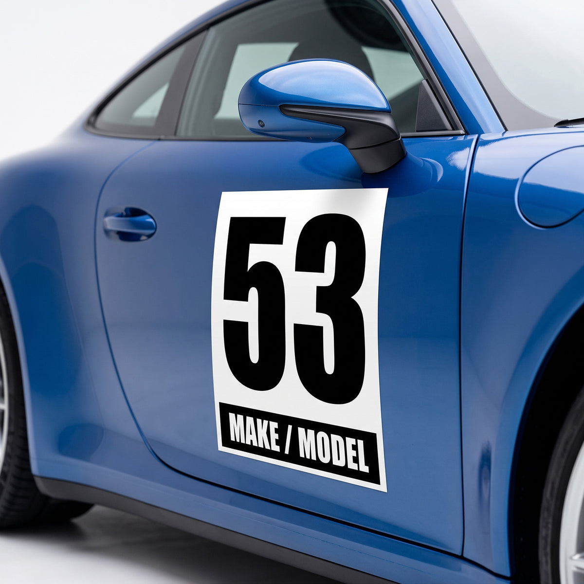 Classic Black & White Custom Racing Number Magnets 12" x 15" - Reusable Track Day Magnetic Door Plates with Car Make & Model (Set of 2) (RCNUM004)