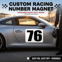 Custom Racing Number Magnets (Set of 2) – Reusable Track Day Magnetic Door Plates (4" to 15" Height) (RCNUM005)