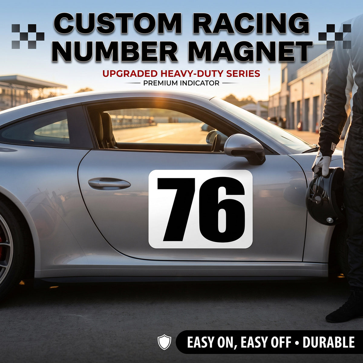 Classic Black & White Custom Racing Number Magnets (4" to 15" Height) - Reusable Track Day Magnetic Door Plates (Set of 2) (RCNUM005)