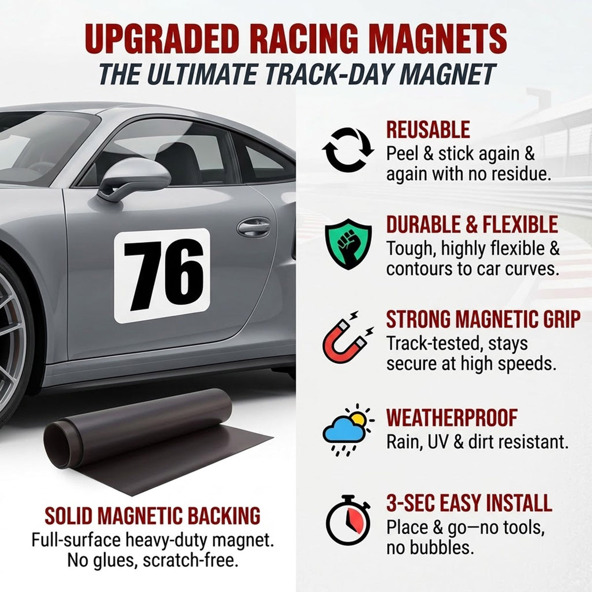 Custom Racing Number Magnets (Set of 2) – Reusable Track Day Magnetic Door Plates (4" to 15" Height) (RCNUM005)