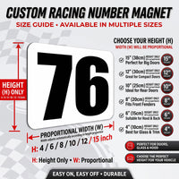 Classic Black & White Custom Racing Number Magnets (4" to 15" Height) - Reusable Track Day Magnetic Door Plates (Set of 2) (RCNUM005)