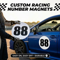 Custom Circle Racing Number Magnets - No Outline (Set of 2) – Reusable Roundel Track Day Magnetic Door Plates (RCNUM006)