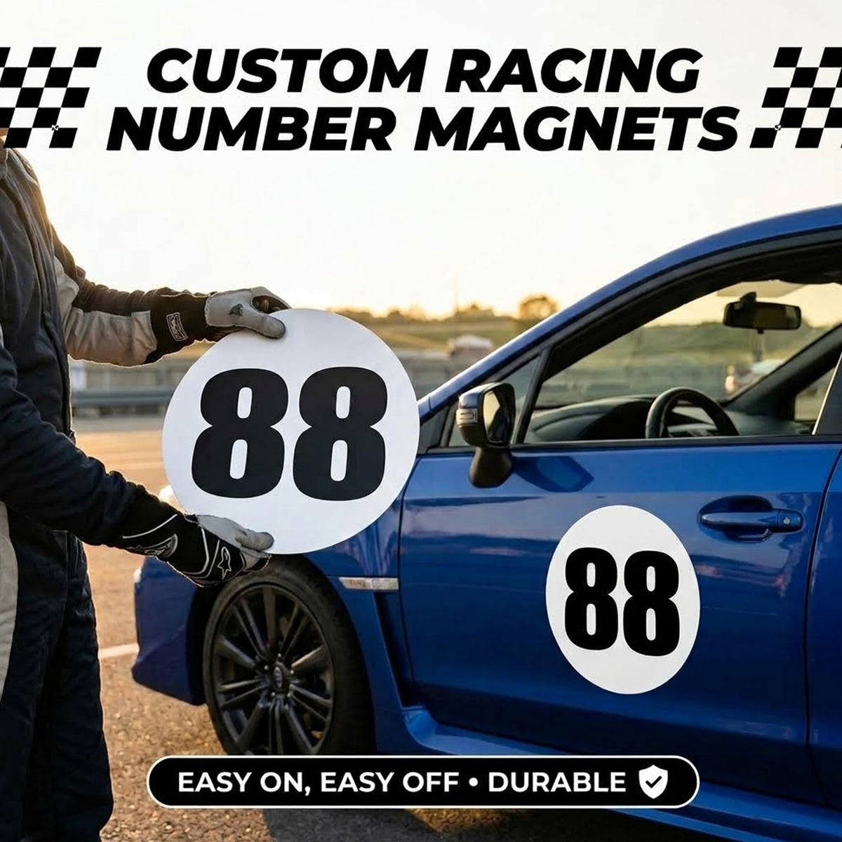 Custom Circle Racing Number Magnets - No Outline (Set of 2) – Reusable Roundel Track Day Magnetic Door Plates (RCNUM006)
