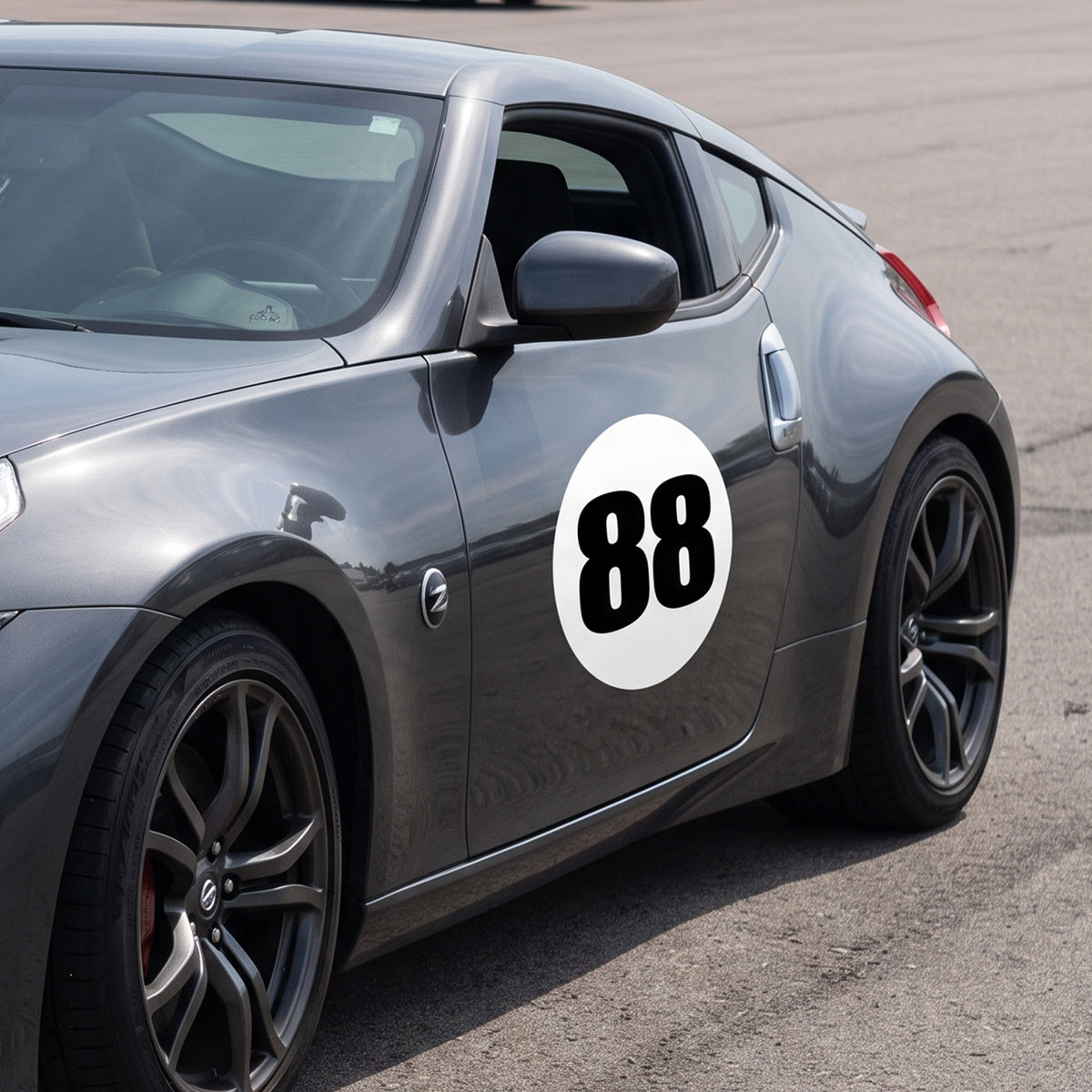 Classic Black & White Custom Circle Racing Number Magnets (No Outline) - Reusable Roundel Track Day Door Plates (Set of 2) (RCNUM006)