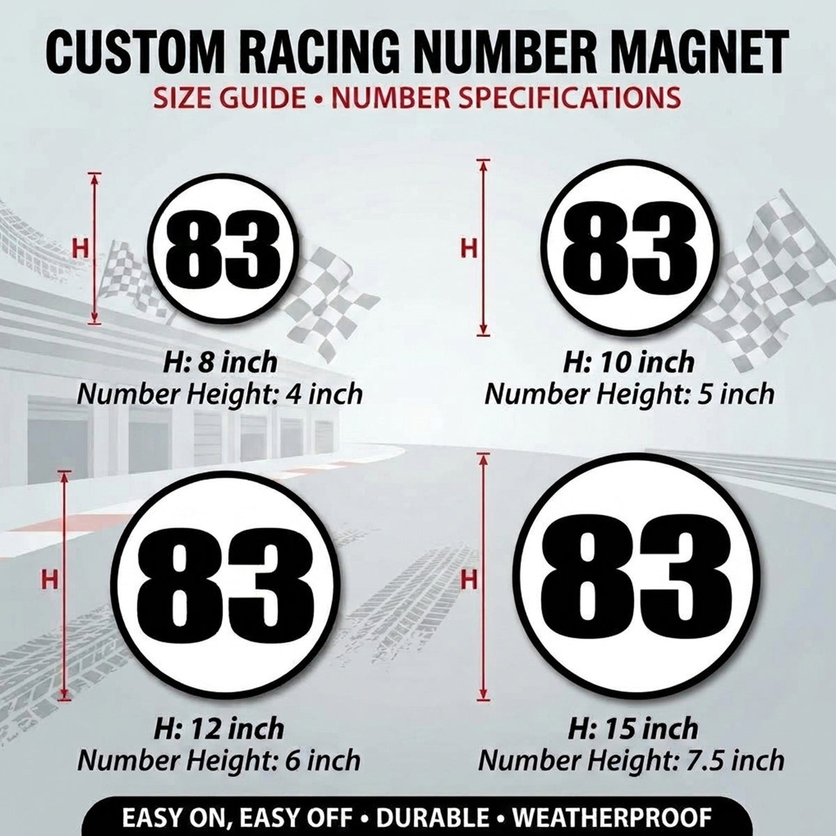 Classic Black & White Custom Circle Racing Number Magnets with Black Outline - Reusable Roundel Track Day Magnetic Door Plates (Set of 2) (RCNUM006B)