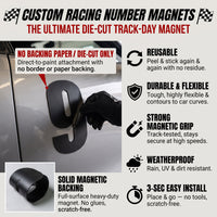 Custom Die-Cut Racing Number Magnets (Set of 2) – Reusable Contour-Cut Track Day Magnetic Numbers (4" to 15" Height) (RCNUM007)